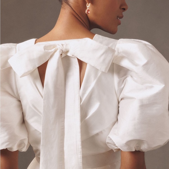 Watters Bungalow Puff-Sleeve Deep-V Taffeta Maxi Dress - Picture 4 of 5